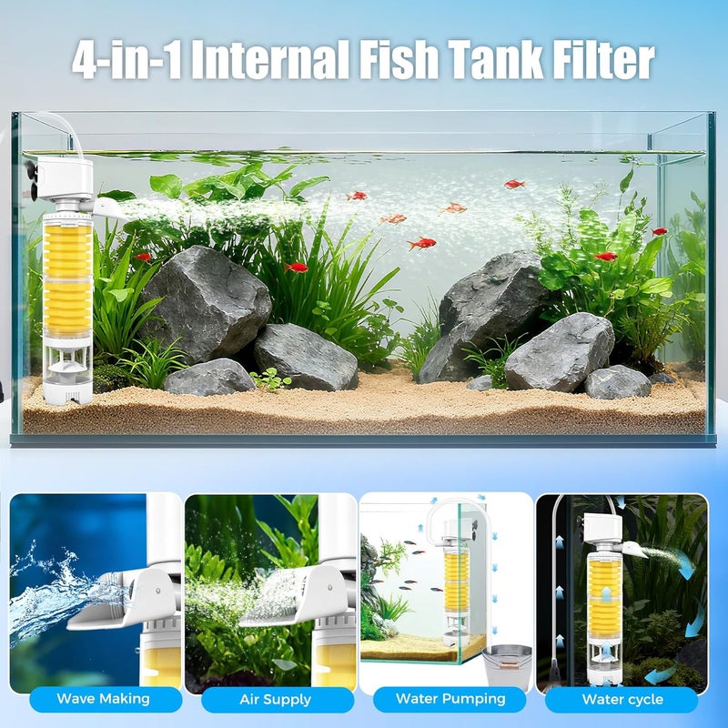 Vehipa Fish Tank Filters, 4-in-1 Aquarium Filter for Multi-Layer Filtration, Adjustable Oxygenation & Wavemaker, Ultra-Quiet Water Circulation for 40-70 Gallon Aquariums, 225GPH - Image 3